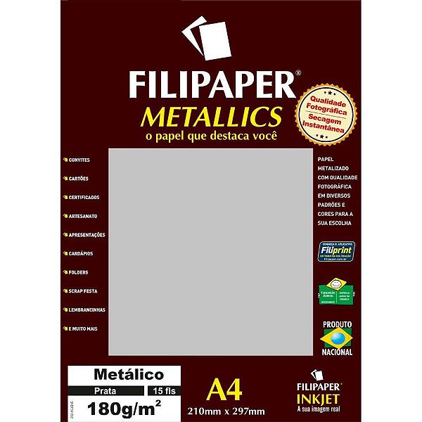 Papel A4 Metálico Prata 180G - Pacote com 15 Folhas