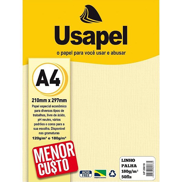 Papel A4 Linho Usapel Palha 180G - Pacote com 50 Folhas