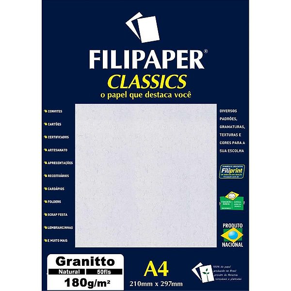 Papel A4 Granito Natural 180G Caixa com 50 Folhas