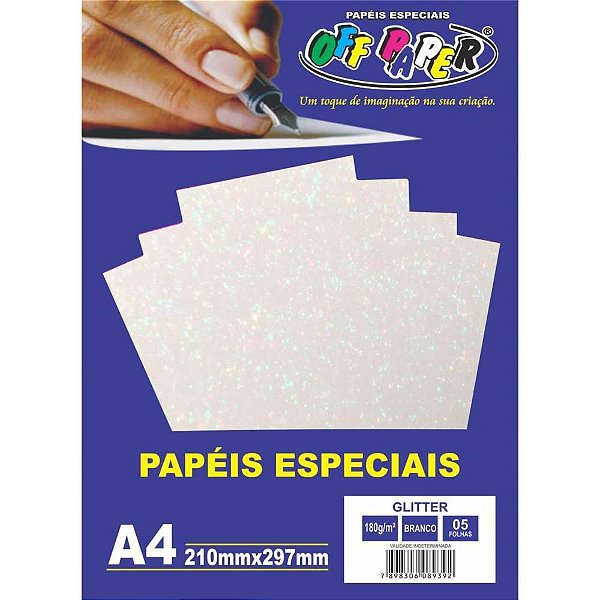 Papel A4 com Glíter Branco 180G - Caixa com 5 Unidades