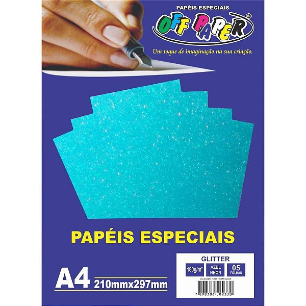 Papel A4 Glíter Azul Neon 180G - Caixa com 5 Unidades