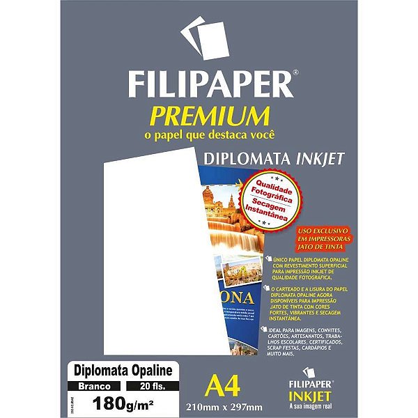 Papel A4 Diplomata Premium Branco 180G Caixa com 20