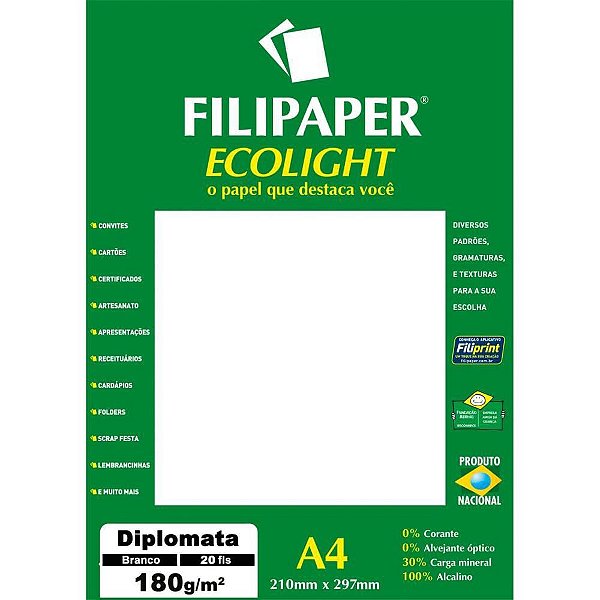 Papel A4 Diplomata Ecolight Branco 180G - Caixa com 20