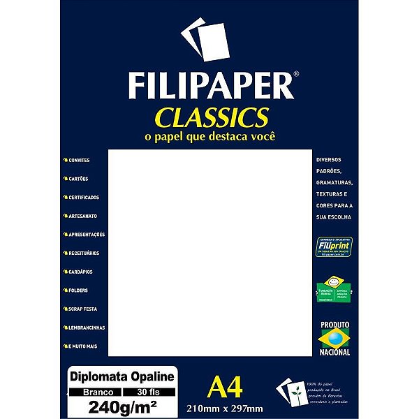 Papel A4 Diplomata Classics Marca D´água 240G - Pacote com 30 Folhas
