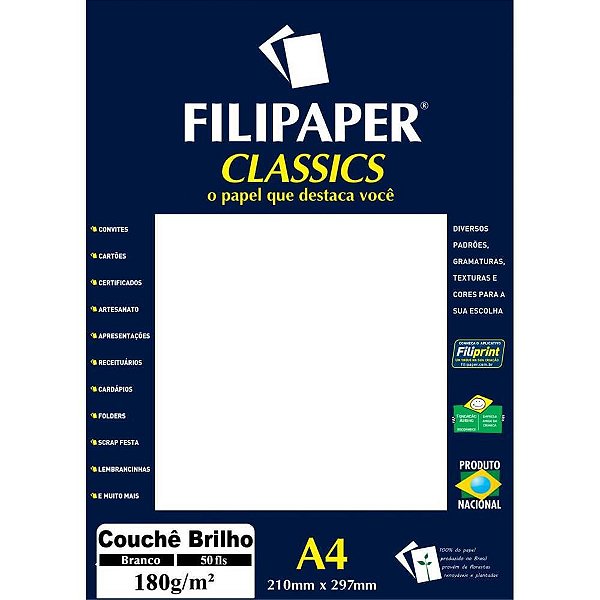 Papel A4 Couchê Branco 180G Pacote com 50 Folhas