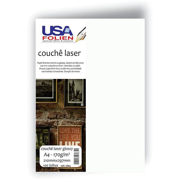 Papel A4 Couchê Branco 170G - Pacote com 100 Folhas