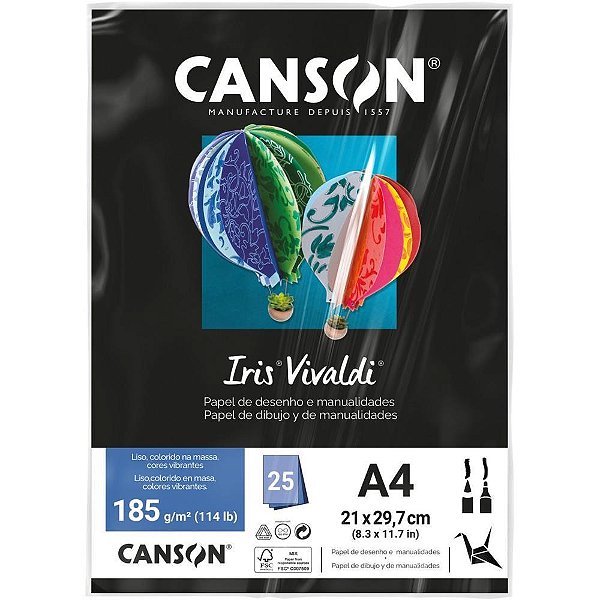 Papel A4 Color IRIS Vivaldi Preto 185G - Pacote com 25 Folhas