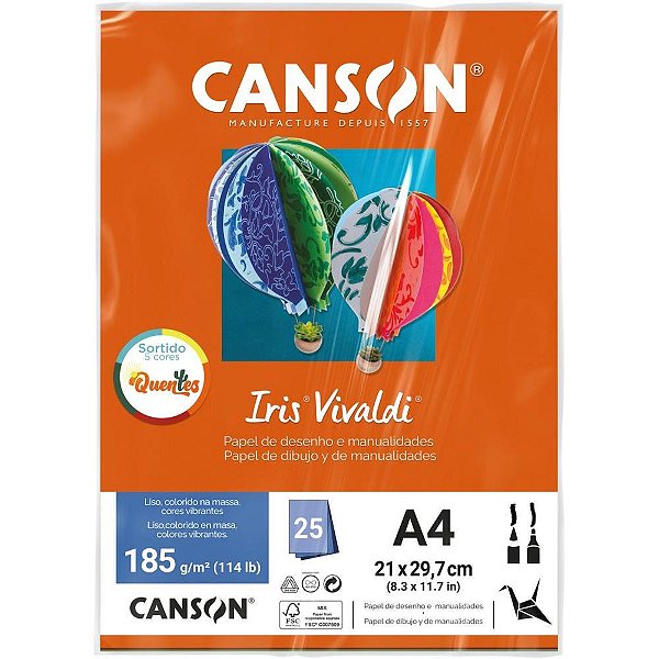 Papel A4 Colorido IRIS Vivaldi Cores Quentes 185G - Pacote com 25 Folhas