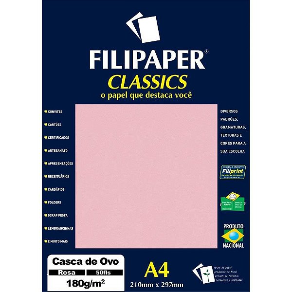 Papel A4 Casca de OVO Rosa 180G CX com 50