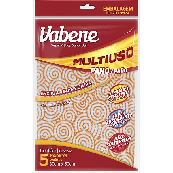 Pano Multiuso 30X50CM Laranja - Pacote com 05