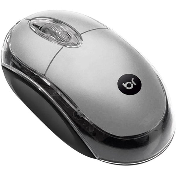 Mouse óptico USB 800 DPI Cabo 1,1M Prata e Preto BRIGHT 107