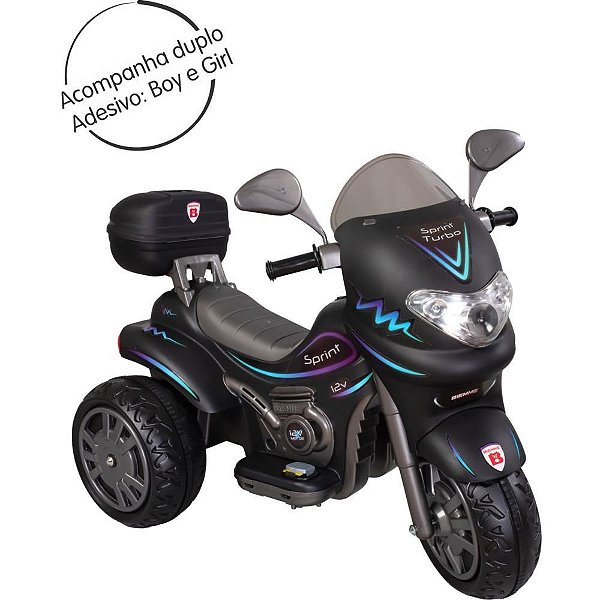 Moto Elétrica SPRINT Turbo Preta 12V 35KG