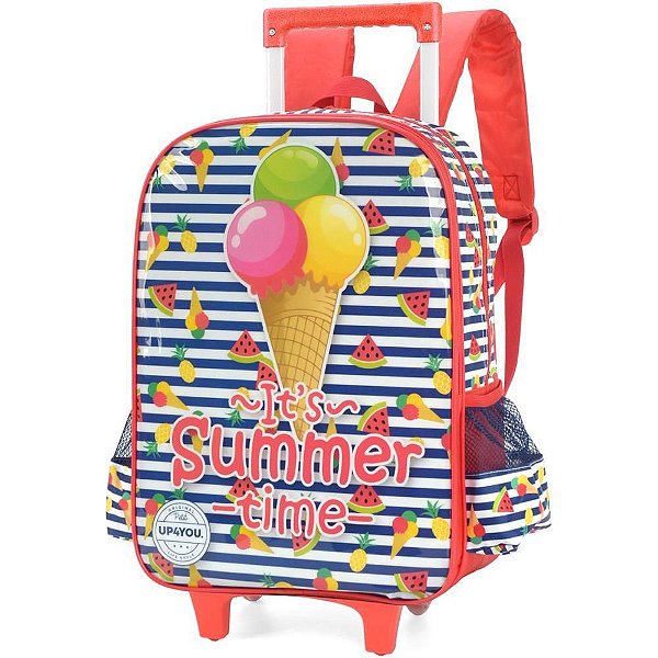 Mochila Infantil com Rodinhas UP4YOU Sorvete Vermelha