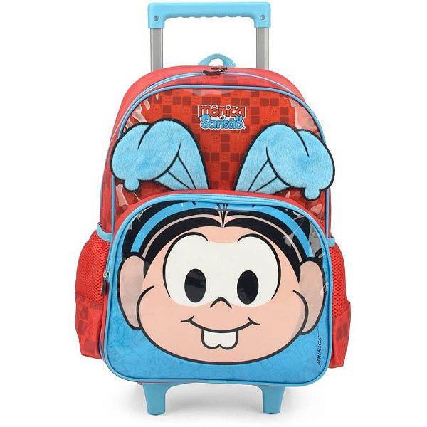 Mochila Infantil com Rodinhas Mônica Grande Vermelha