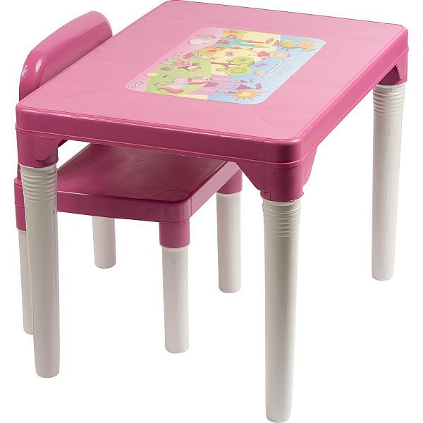 Mesinha e Cadeira Princesas - Mesa com Cadeira Rosa