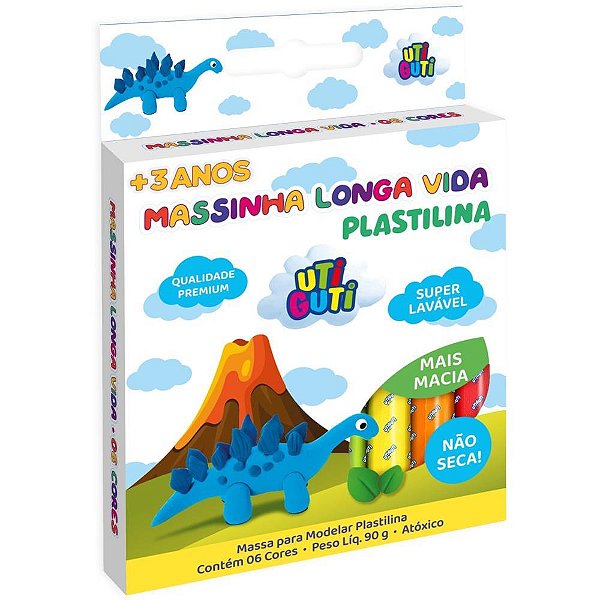 Massa para Modelar Utiguti 90G 6 Cores Longa Vida Pacote com 12