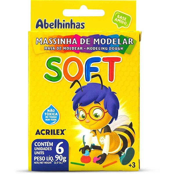 Massa para Modelar SOFT com 06 Cores Foscas Base Amido Pacote com 12