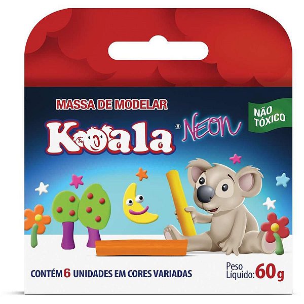 Massa para Modelar Koala com 06 Cores Neon PCT com 12
