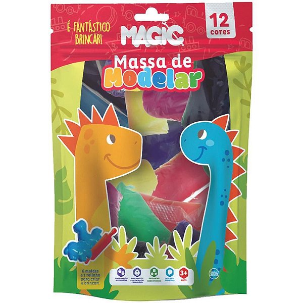 Massa para Modelar Criativa Dino 300G com Moldesem Acessórios