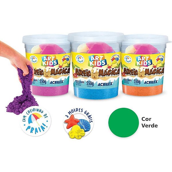 Massa Areia Mágica Verde 550G com Moldes Sensorial