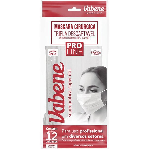 Máscara Descartável Tripla Branca  PCT com 12