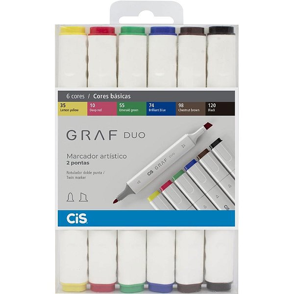 Marcador Artístico CIS GRAF Duo 2PONTAS 6 Cores