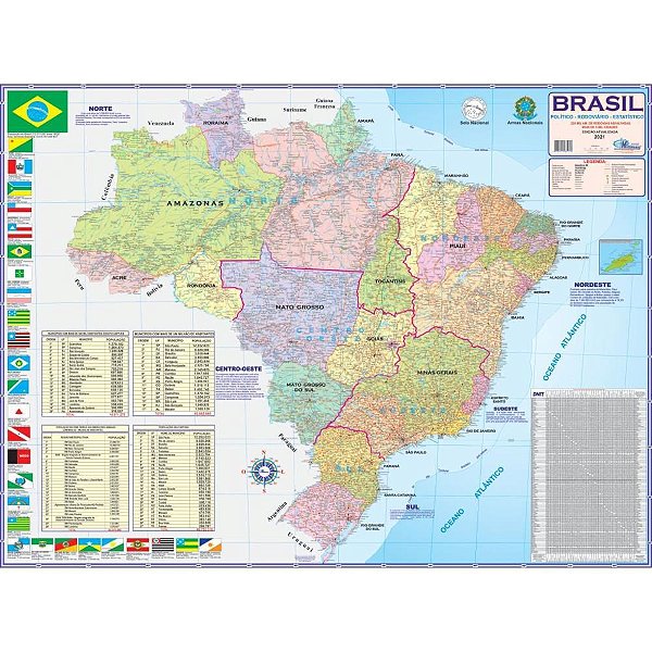 Mapa Periódico Brasil Político Rodoviário 120CM X 90CM