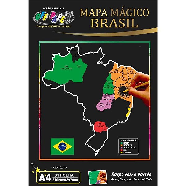 Mapa do Brasil A4 com Bastão - Descubra as Regiões de Forma Divertida