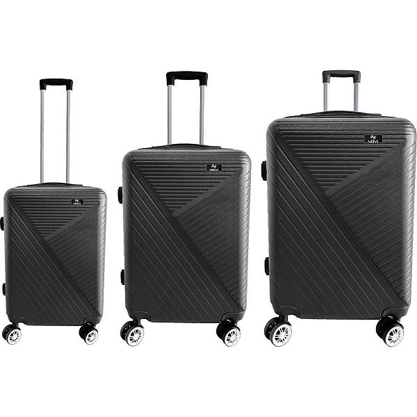 Conjunto de Malas de Viagem Salvador ABS 360 com 3 Peças - Preto (P, M, G)