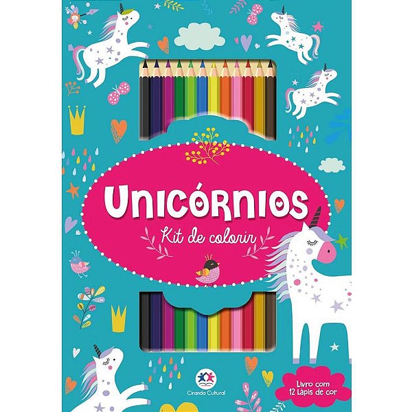 Livro Infantil Colorir Unicórnios KIT Colorir com Lápis