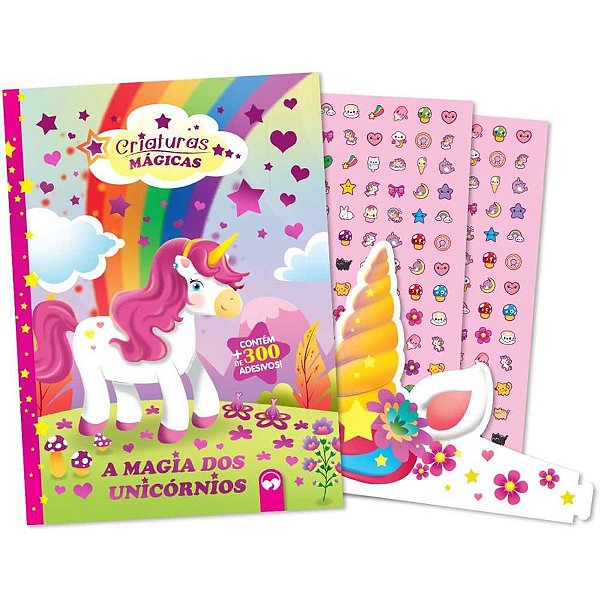 Livro Infantil Colorir Magia Unicórnios Adesivo+tiara
