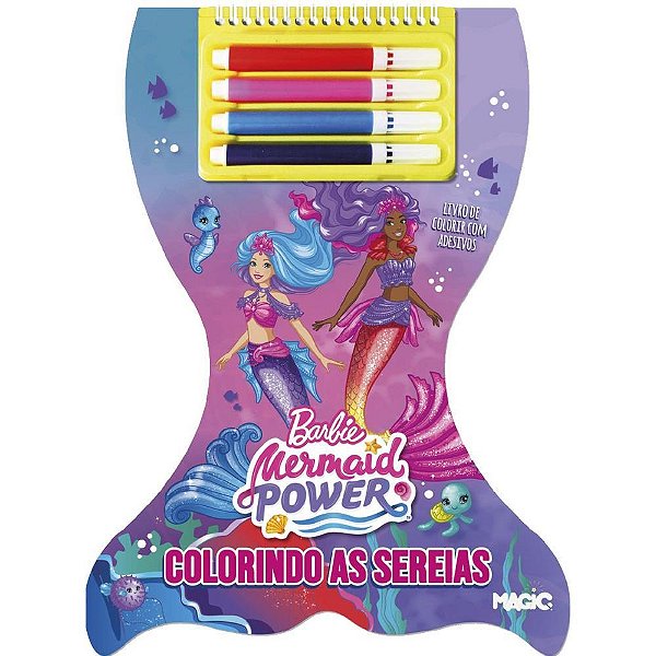 Livro Infantil Colorir Barbie Sereia com Canetinha + Adesivos