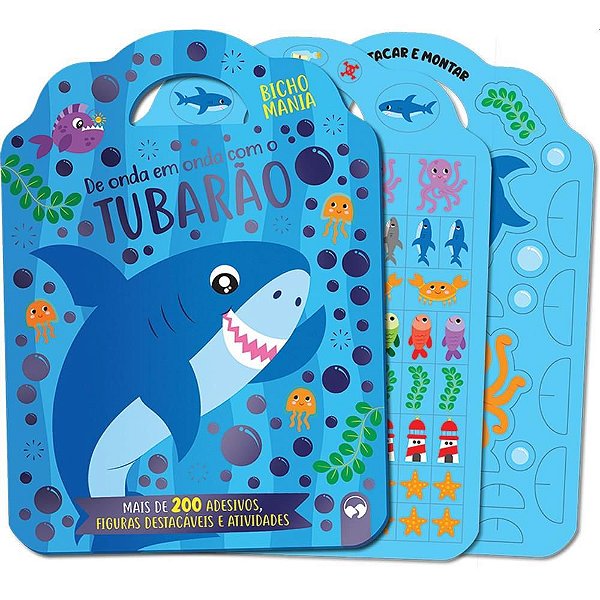 Livro Infantil Bicho Mania Tubarão com Adesivos e Figuras Destacáveis