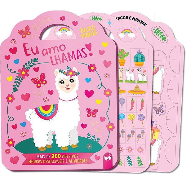 Livro Brinquedo Ilustrado Bicho Mania Lhamas com Adesivos e Figuras Destacáveis