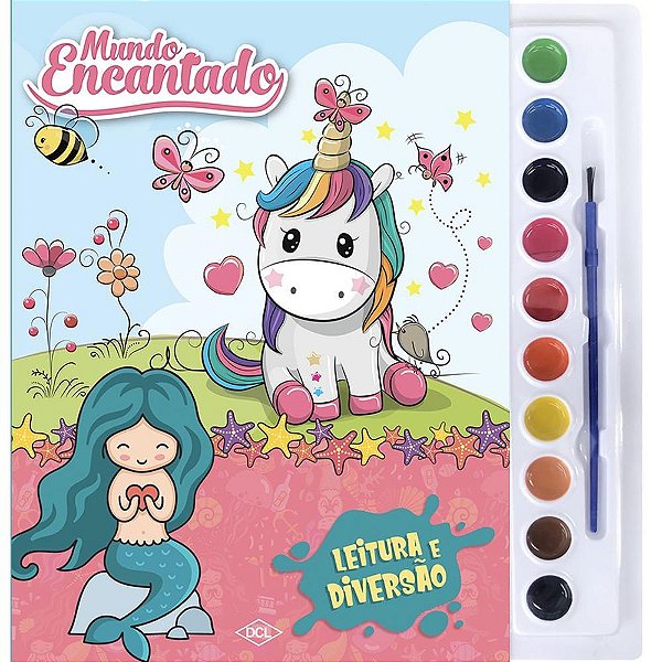 Livro de Aquarela Unicórnios e Sereias 29X28,5 CM com 16 Páginas