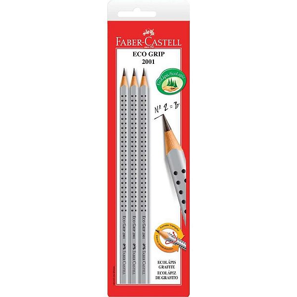 Lápis Preto Triangular Ecolápis GRIP 2001 Cinza Blister com 3