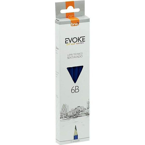 Lápis Preto Técnico 6B Madeira BRW - Blister com 12 Unidades