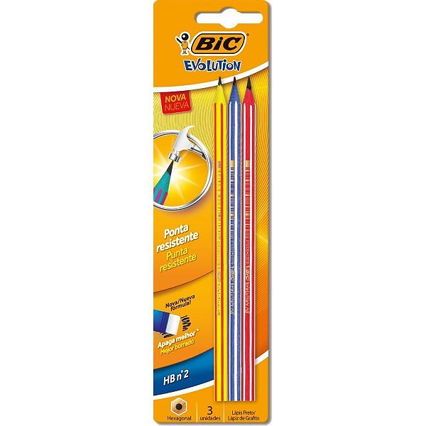 Lápis Preto Sextavado BIC Evolution Pijama HB - Blister com 3 Unidades
