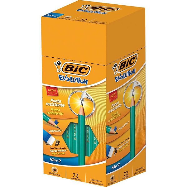 Lápis Preto Sextavado BIC Evolution 2HB S/BORRACHA (070330413962) - Caixa com 72