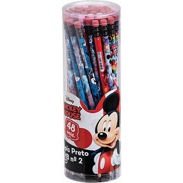 Lápis Preto Sextavado Decorado Mickey HB Nº2 com Borracha Pote com 48 Unidades