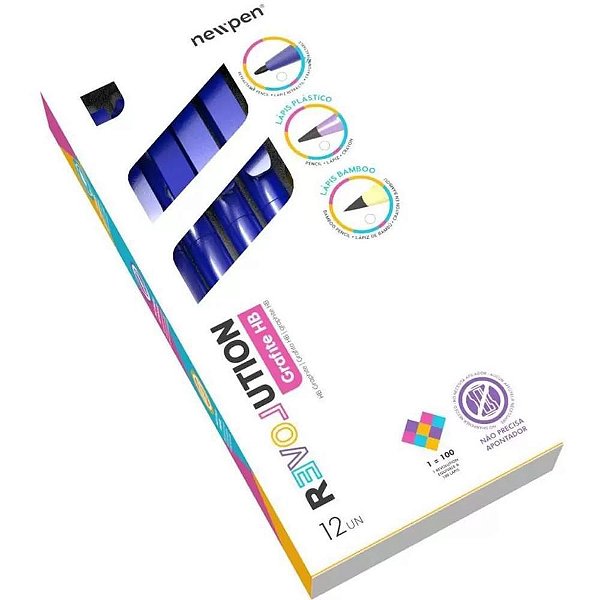 Lápis Preto Redondo REVOLUTION-R HB Blue Retrátil CX com 12