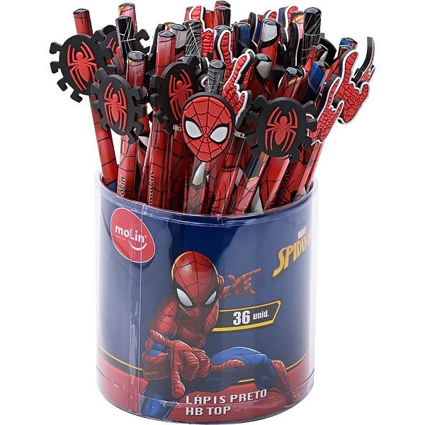 Lápis Preto Redondo Decorado Spiderman TOP HB - Pote com 36 Unidades