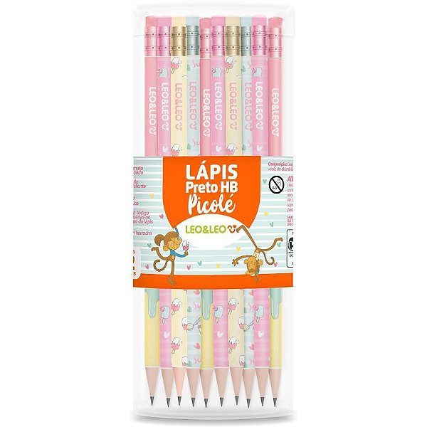 Lápis Preto Redondo Decorado Picole HB com Borracha (S) Pote com  72