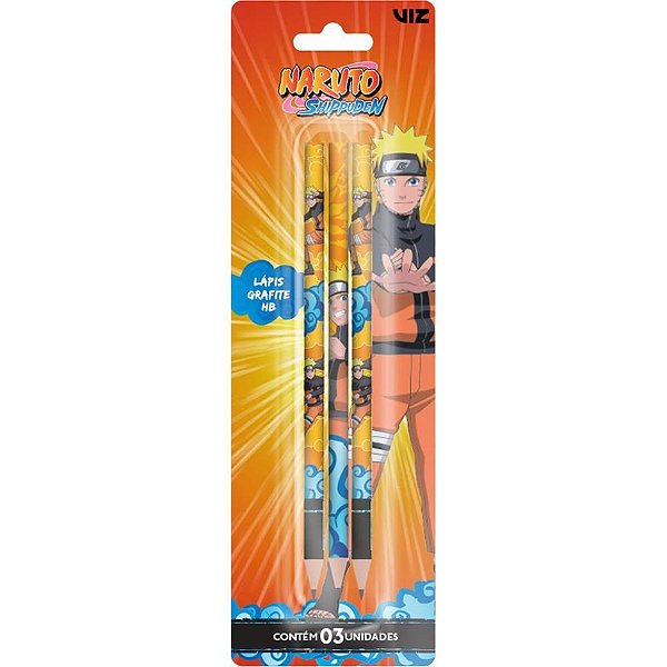 Lápis Preto Redondo Decorado Naruto – Blister com 3 Unidades
