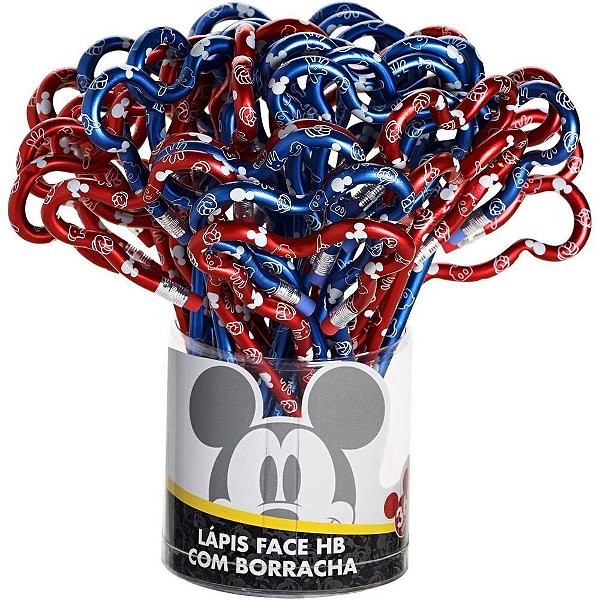 Lápis Preto Redondo Decorado Mickey Face AZ/VM Pote 36