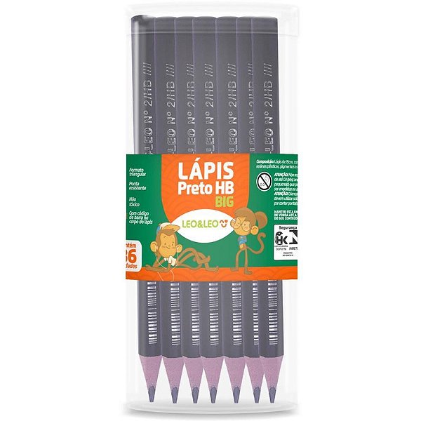 Lápis Preto Jumbo Léo e Léo HB 17,5CM Triangular Pote 36