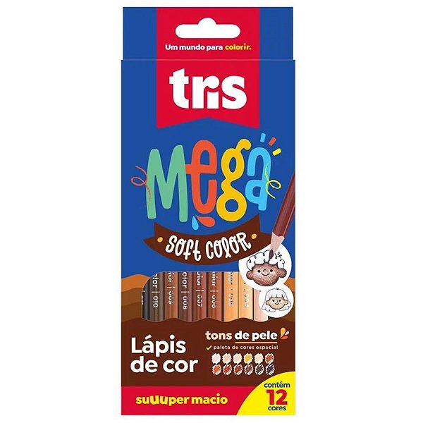 Lápis de COR Triangular Mega SOFT TONS de Pele 12 Cores Pacote com 6