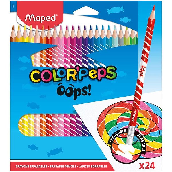 Lápis de COR Triangular Color PEPS Apagável 24 Cores - Pacote com 3 Unidades