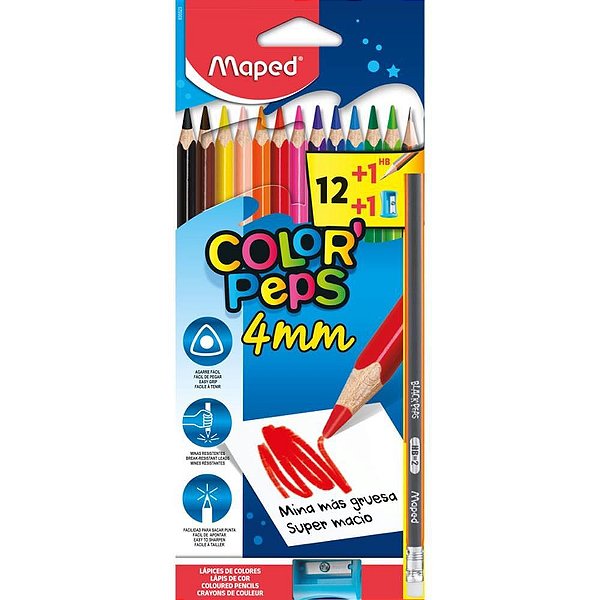 Lápis de COR Triangular Color PEPS 4MM+AP12 Cores PCT com 06