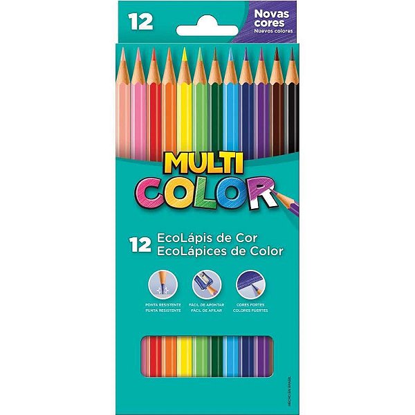 Lápis de COR Sextavado Multicolor Super ECO 12 Cores PCT com 12